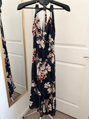 Zara | Floral Navy Halter Midi Dress - Navy Floral